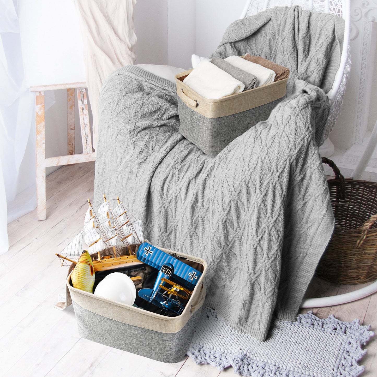 Pet Storage Basket – Foldable Linen Toy Organizer