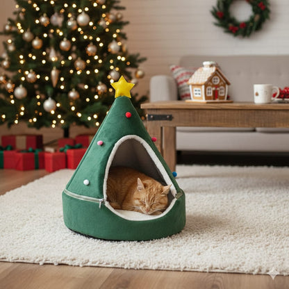 🎄 Christmas Tree Cat Bed – Cozy Winter Hideaway
