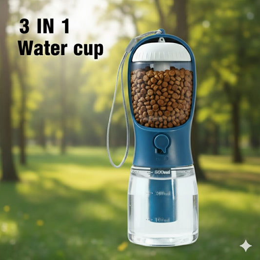 3-in-1 Dog Travel Water Bottle – Food + Waste Bag Dispenser